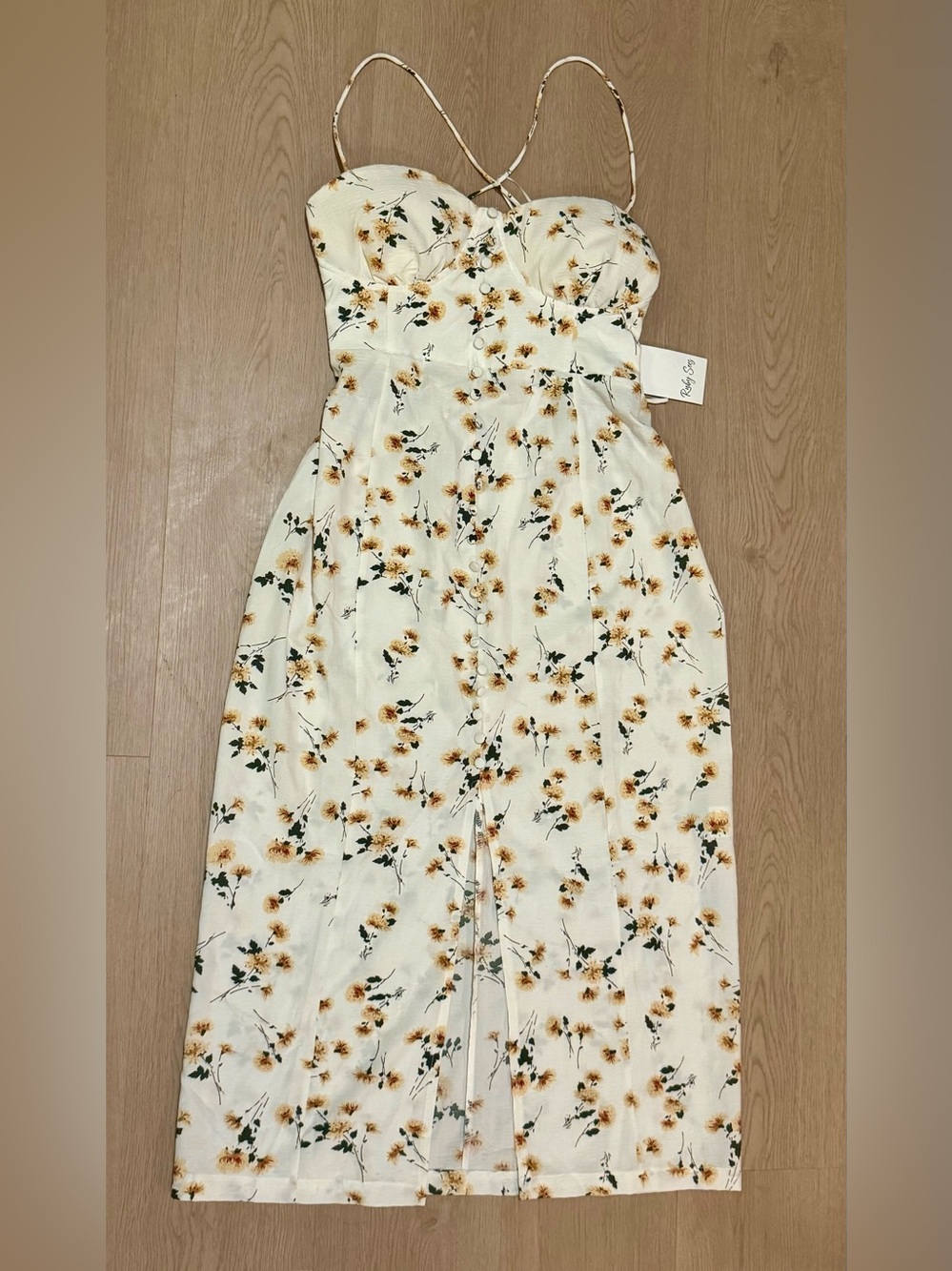 Hello Molly Cream Floral Corset Lace Up Midi Dress NWT